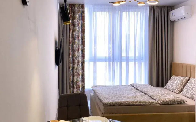 Апартаменты-студия 26 кв.м. с кроватью и панорамными окнами, 17 этаж