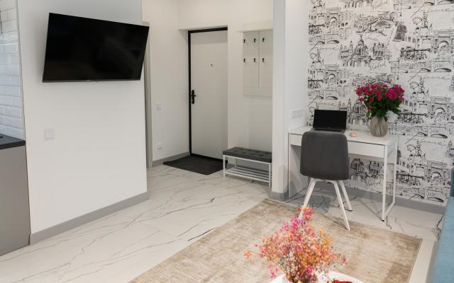 Апартаменты-студия Города 30 кв.м. с двуспальным диваном и панорамными окнами, 6 этаж