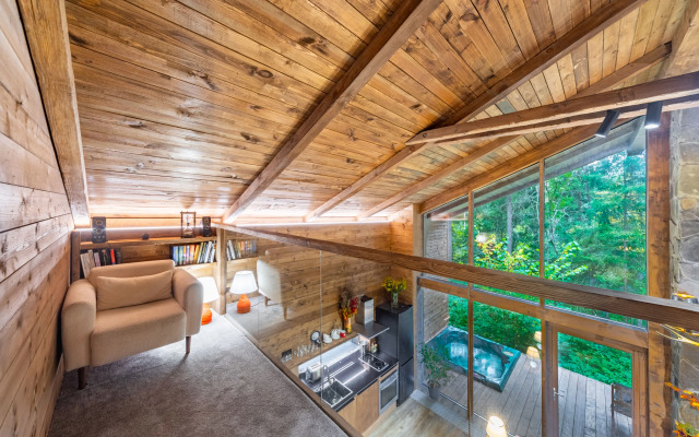 Шале с камином и джакузи в лесу