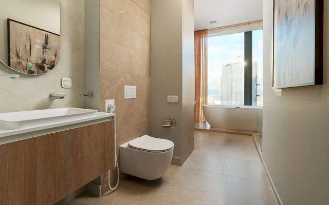 SkyRent Moskva Siti s panoramnoy vannoy i uglovoy panoramoy 47 etazh Apartments
