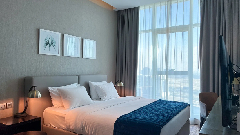 Apartamenty Modern Studio at KeyRock w/ Burj Khalifa View — комфортный отель в Дубае