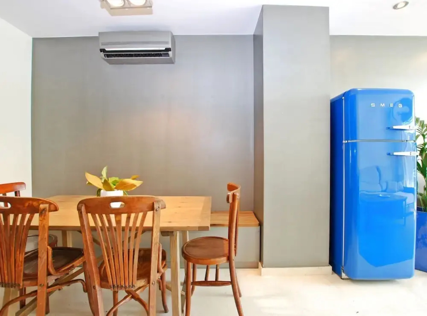Blue fridge apartment