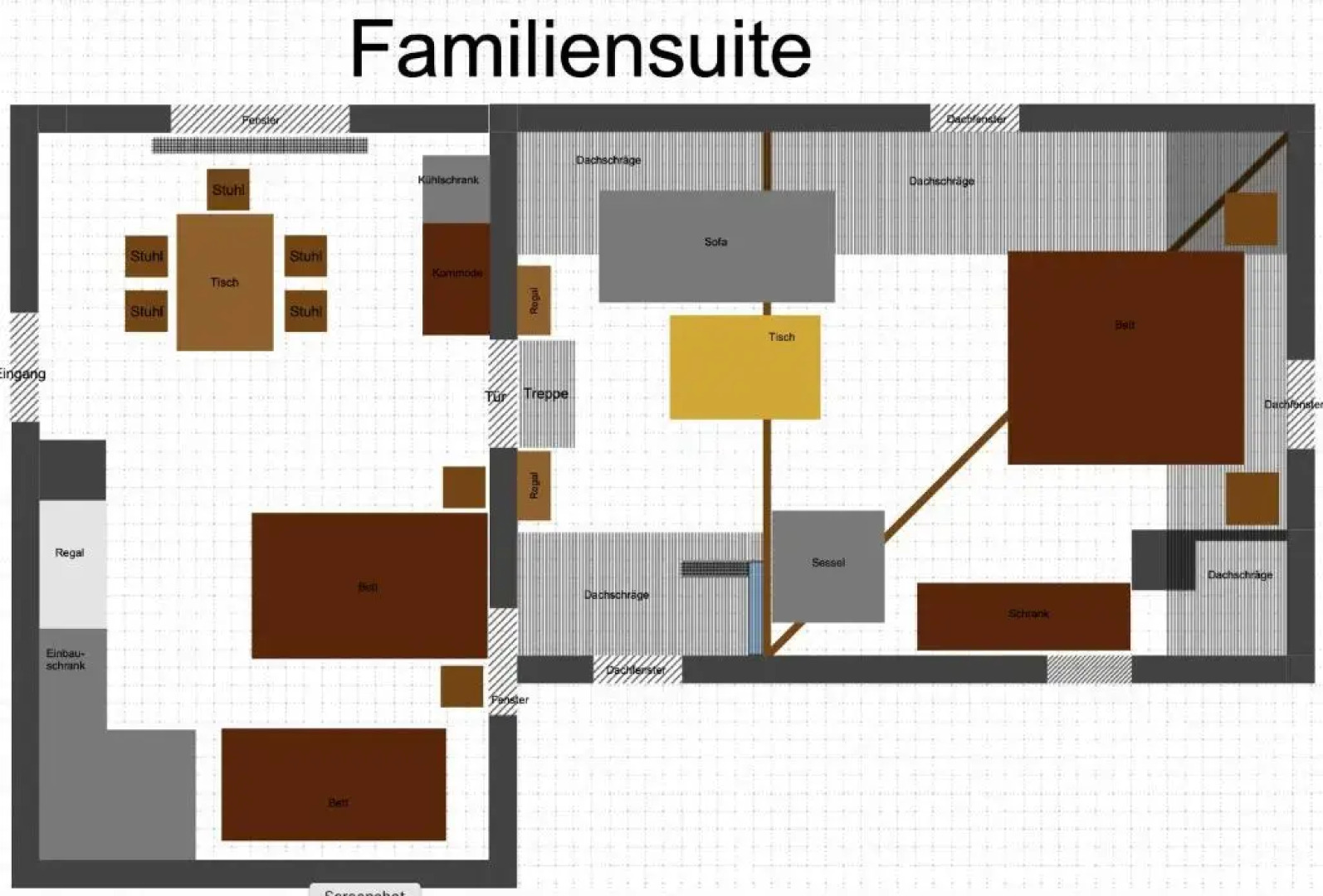 Familiensuite, zwei Zimmer, Mitbenutzung von Küche und Bad