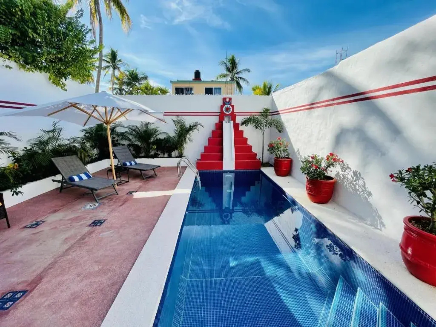 Casa Piramide: Fully Furnished 2-Bedroom House w/ Private Swimming Pool and Waterfall, 5 Minute Walk from the Beach