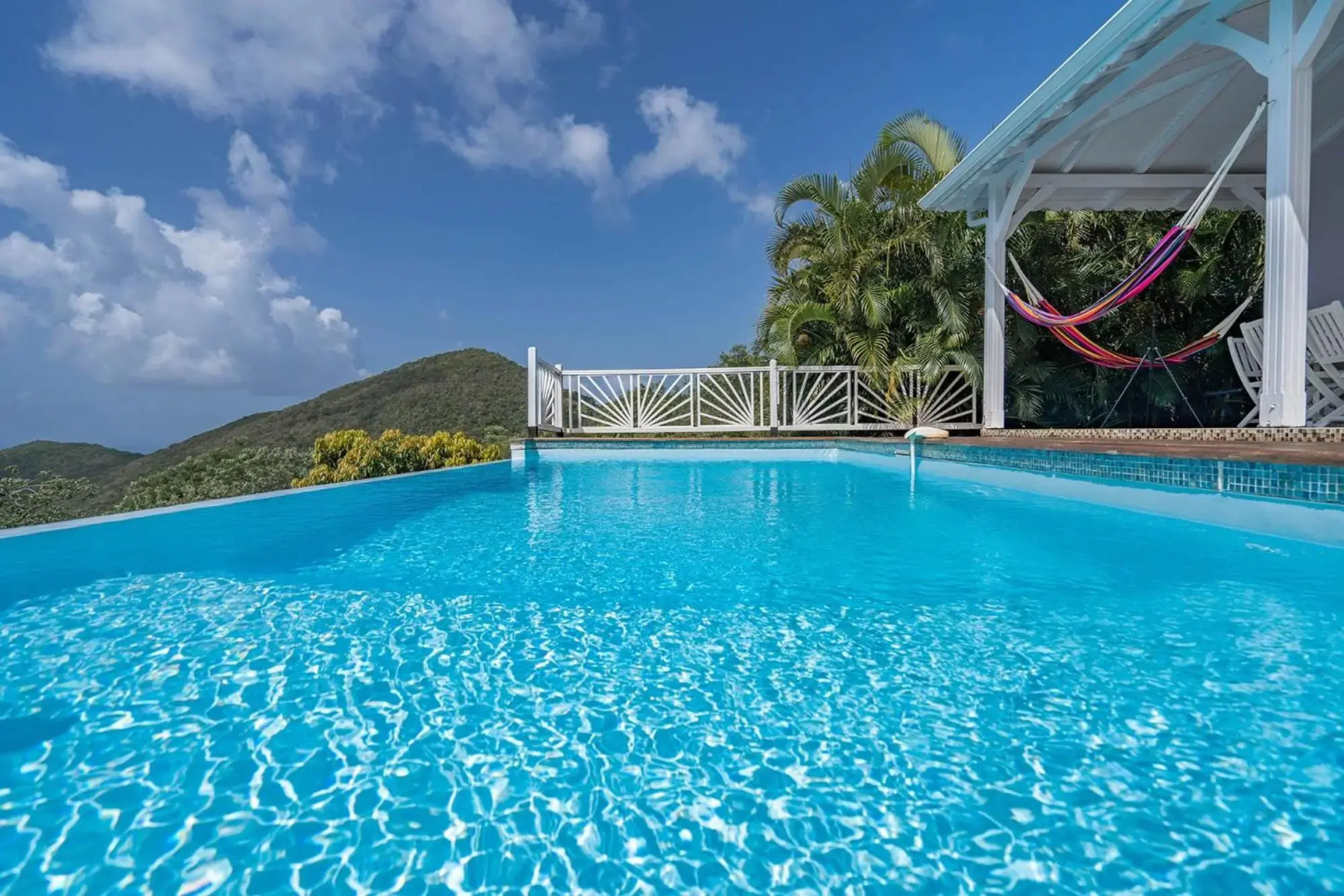 Villa Palmier rouge : 3 ch, piscine à débordement, vue mer et végétation
