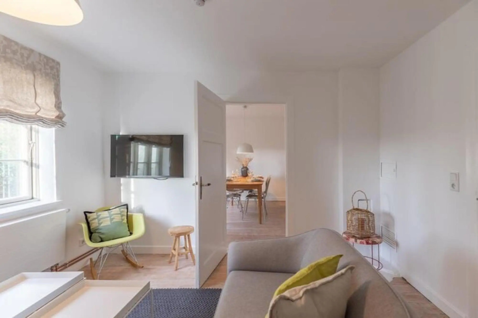 thatched cottage with tiled stove