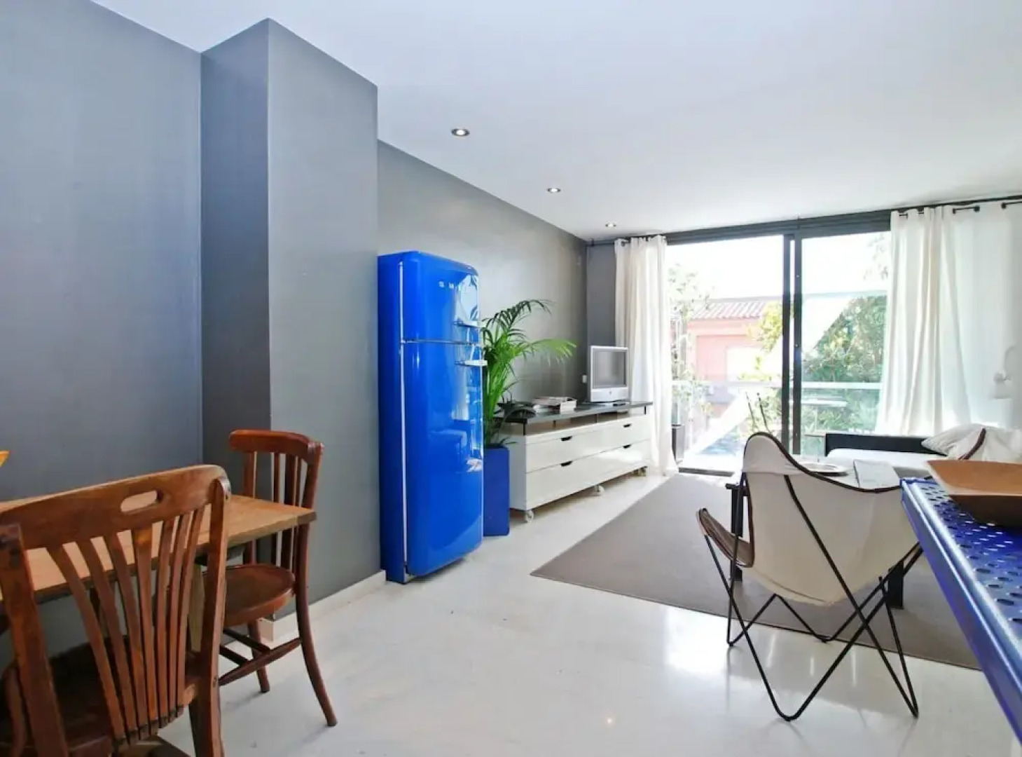 Blue fridge apartment
