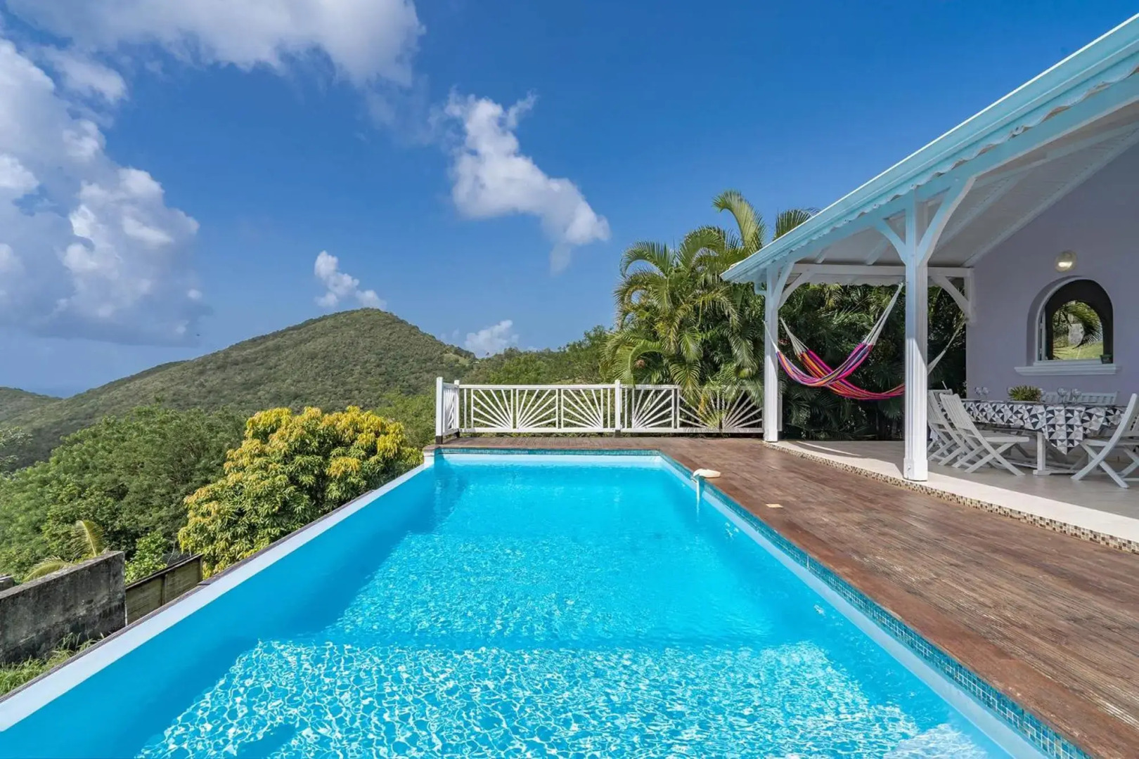Villa Palmier rouge : 3 ch, piscine à débordement, vue mer et végétation
