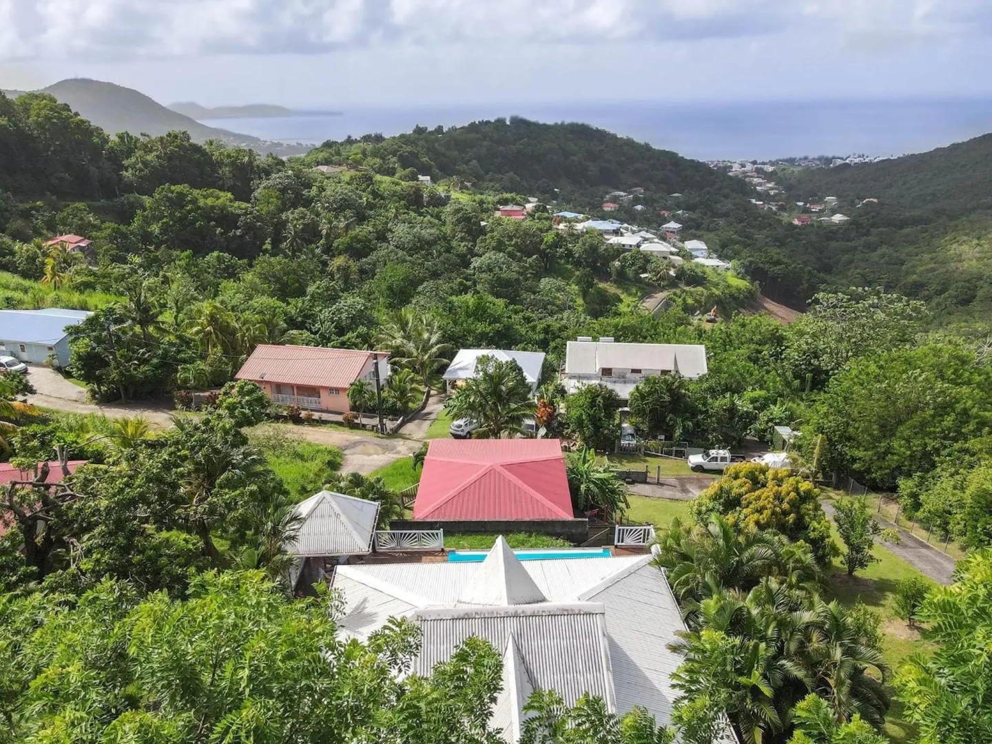 Villa Palmier rouge : 3 ch, piscine à débordement, vue mer et végétation