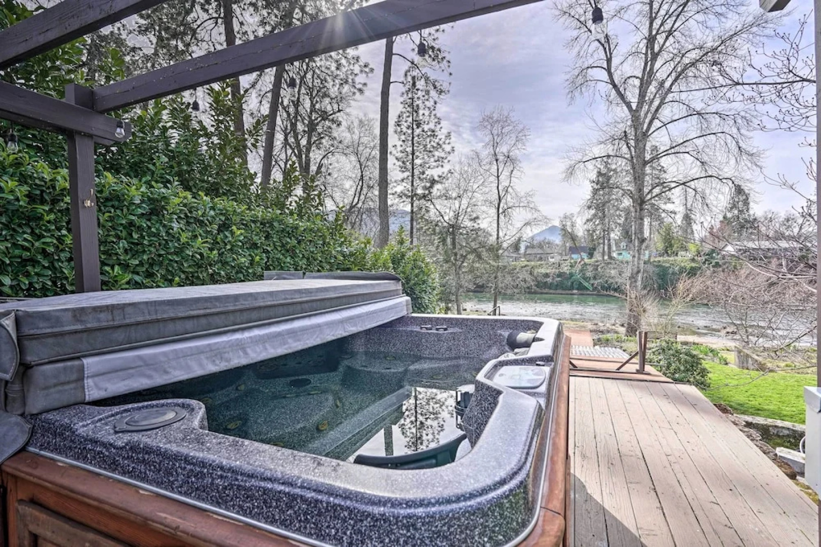 Serene Riverfront Escape w/ Hot Tub & Views!