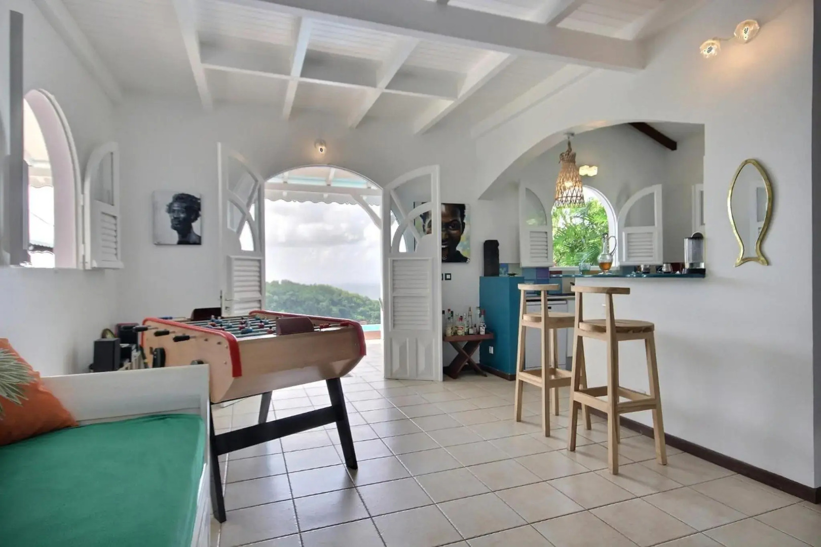 Villa Palmier rouge : 3 ch, piscine à débordement, vue mer et végétation