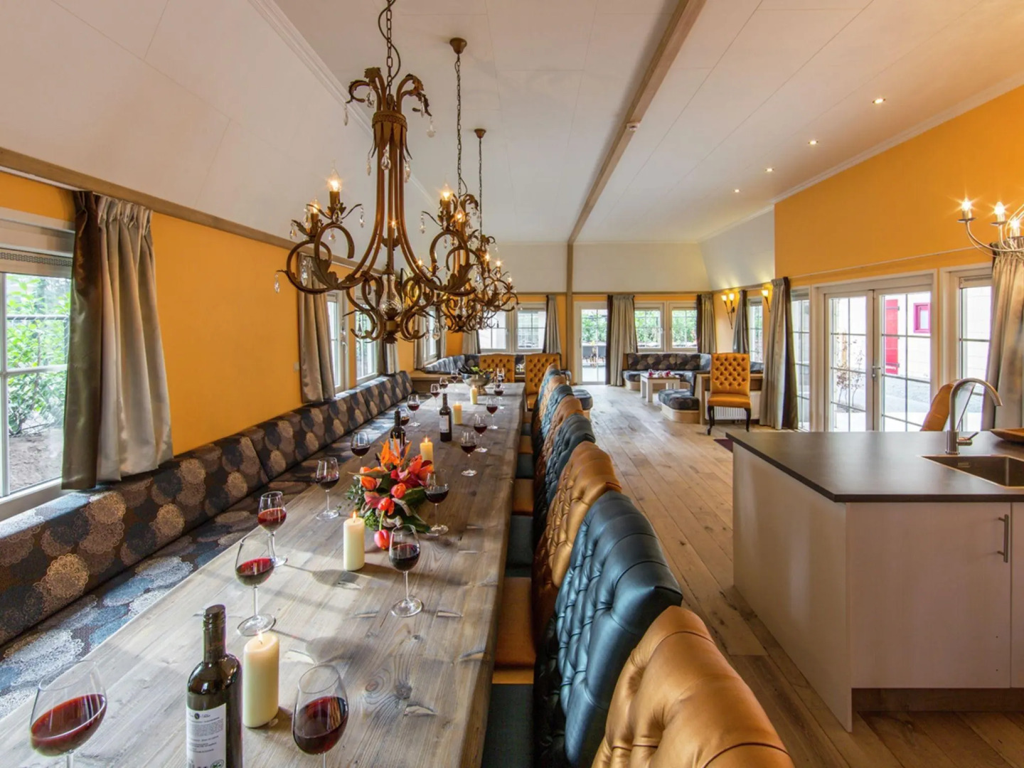 Designed home with bedstead, surrounded by forest