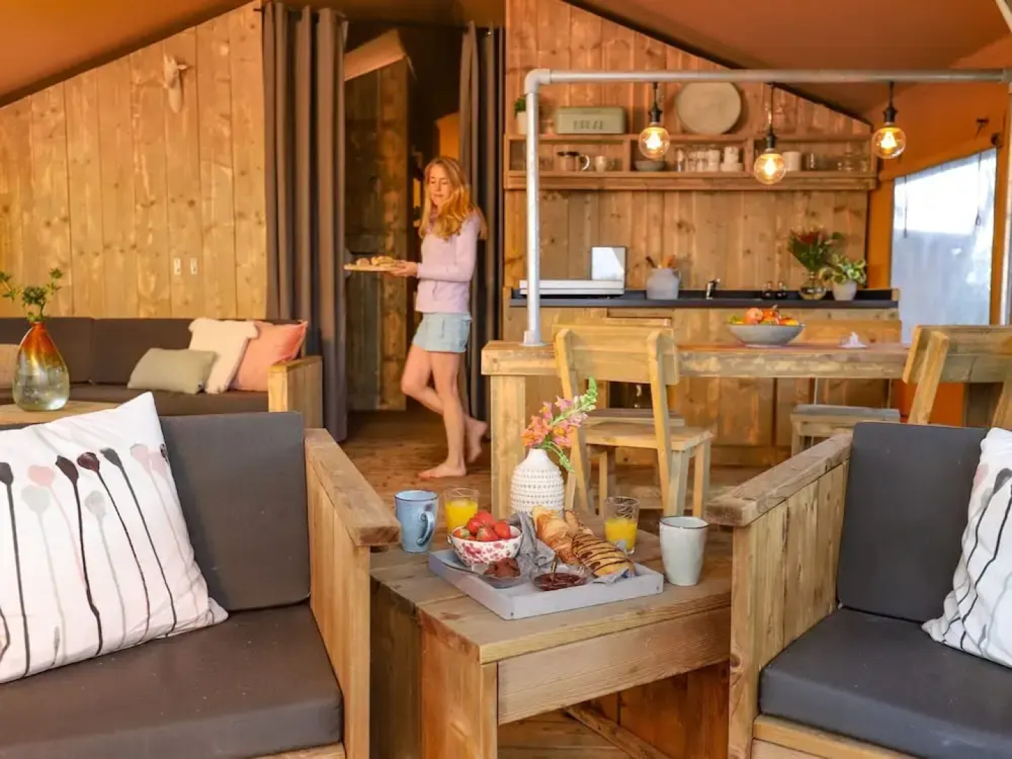 Campsite - Combined Tents With Kitchen and Bathroom Located Near a Pond