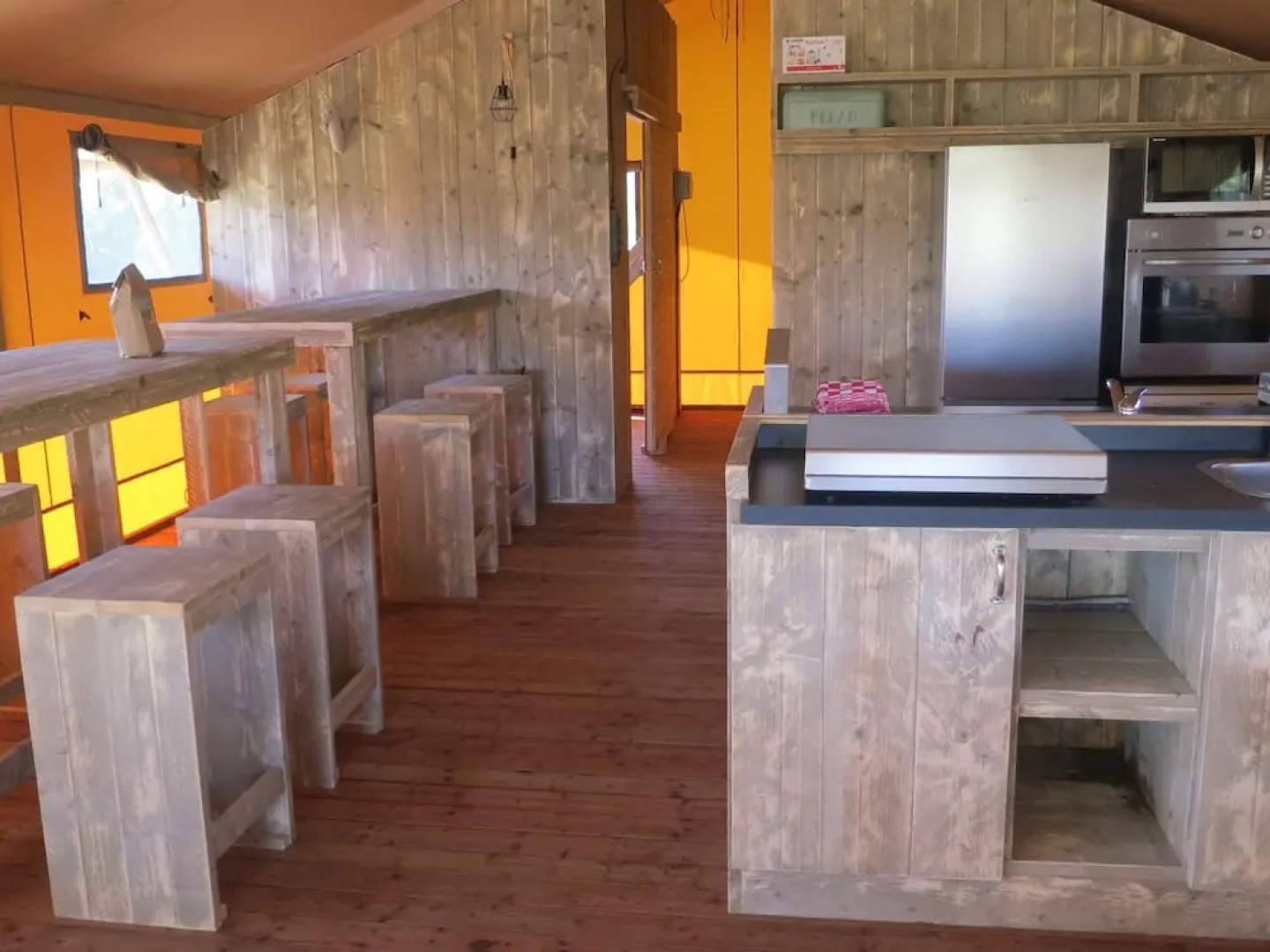 Campsite - Combined Tents With Kitchen and Bathroom Located Near a Pond
