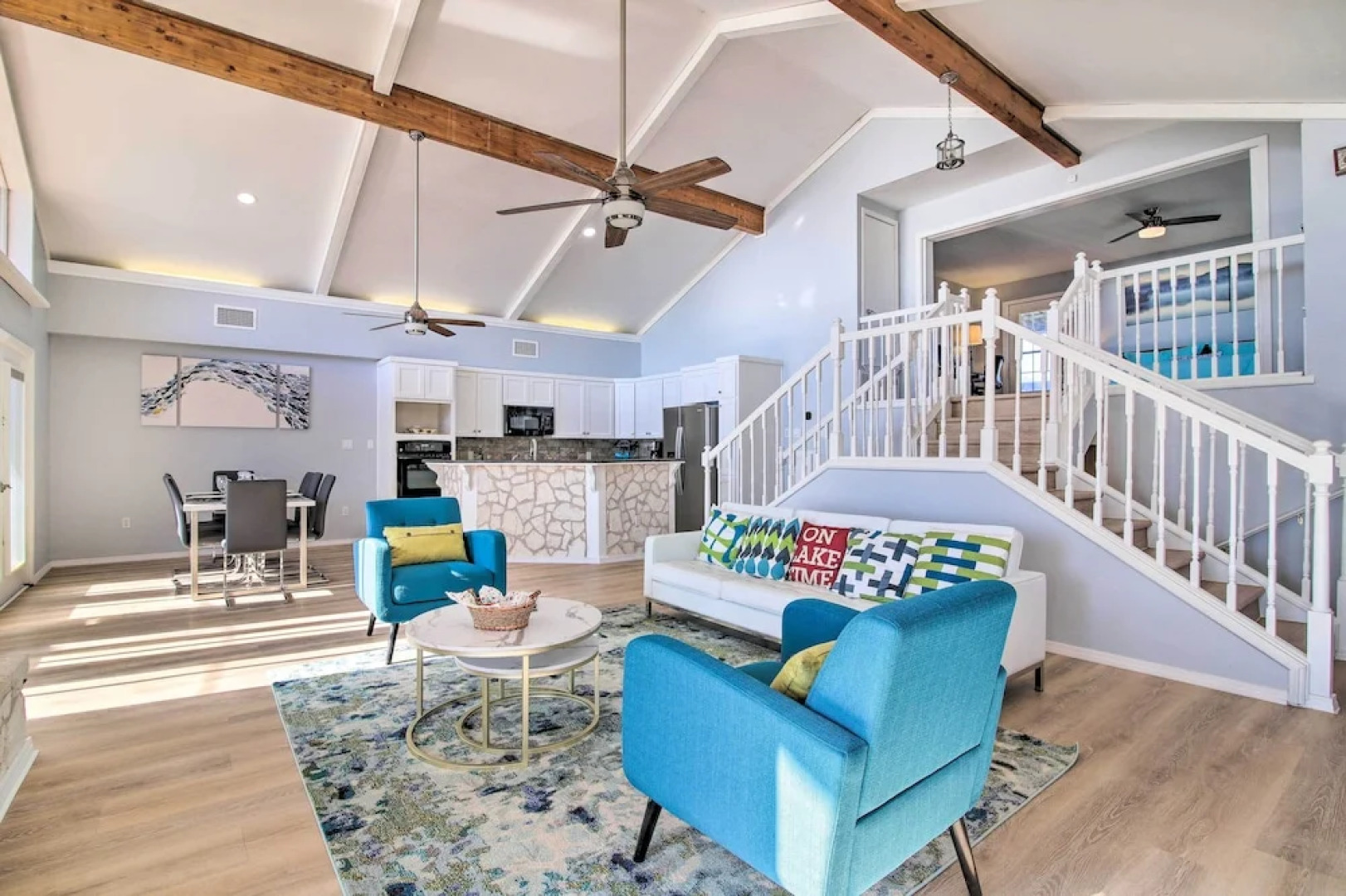 Sunny Lakefront Escape w/ Private Beach & Deck