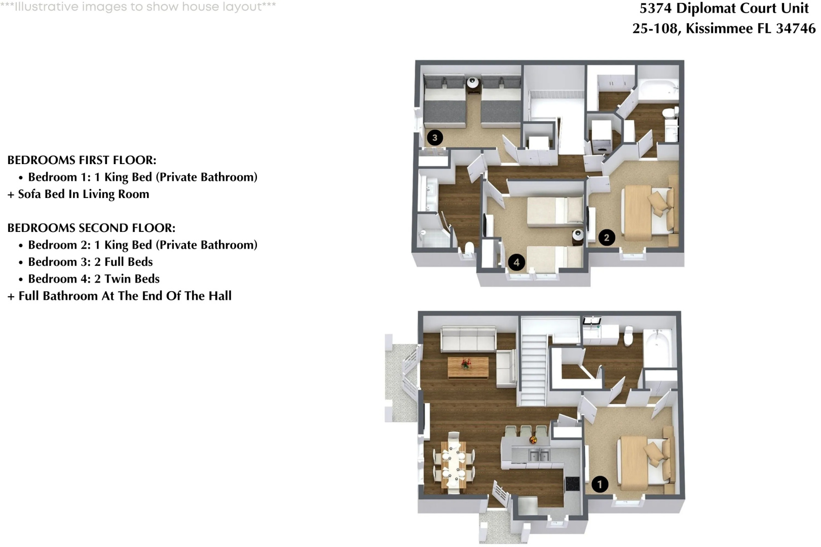 4 Bedrooms / 3 Bathrooms / Lucaya Village (25-108), Kissimmee, US