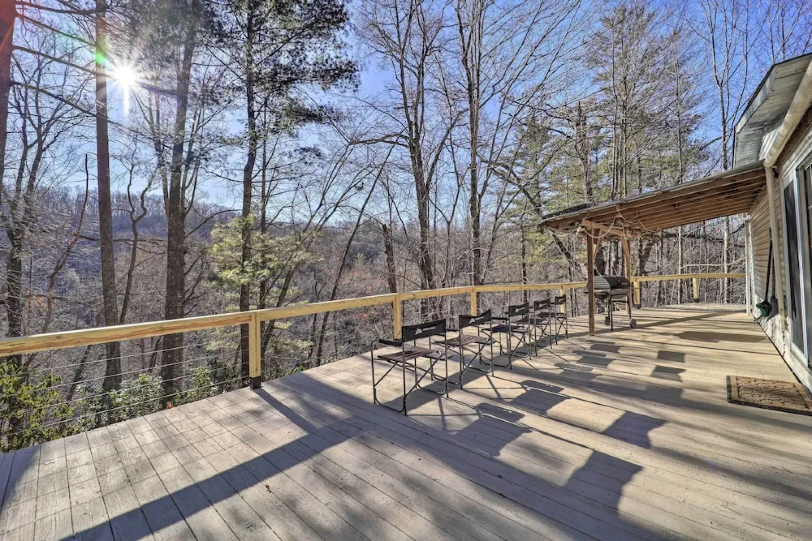 Deck + 2 Fire Pits: Riverfront Spruce Pine Rental!