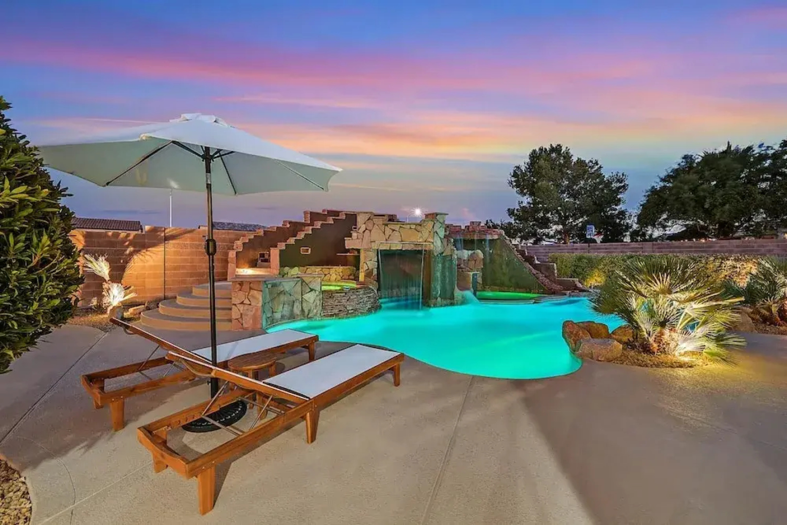 Villa Oasis A Stunning Pool Experience Minutes to Vegas Strip Spa Waterfall RV Parking 5 Bedrms 6 Beds 1 Story