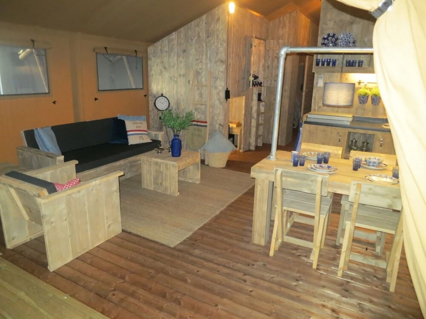 Campsite - Combined Tents With Kitchen and Bathroom Located Near a Pond