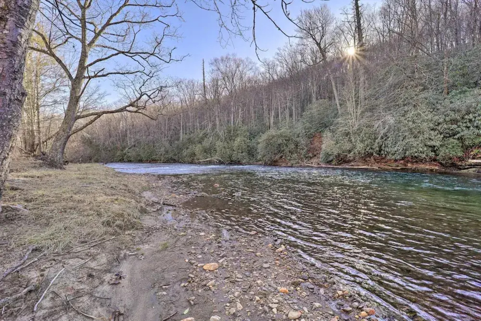 Deck + 2 Fire Pits: Riverfront Spruce Pine Rental!