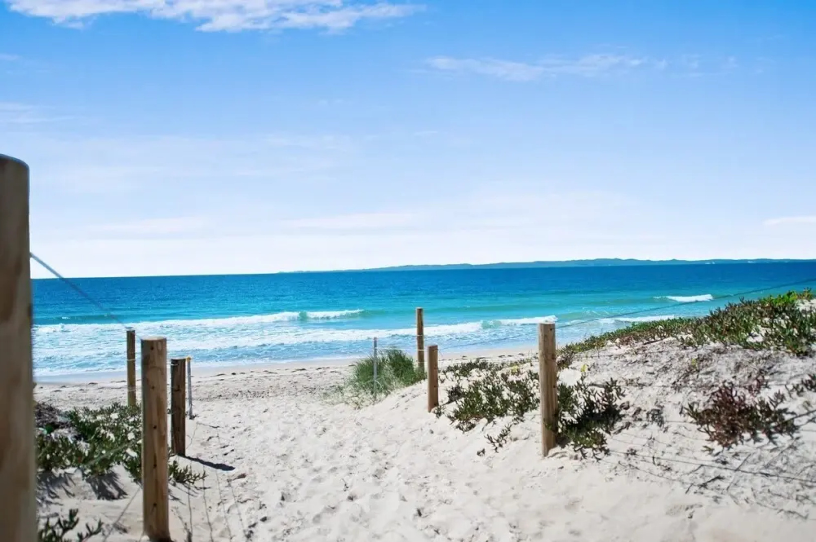 Views of Moreton Island from balcony at Beachside Haven Rickman Pde, Woorim