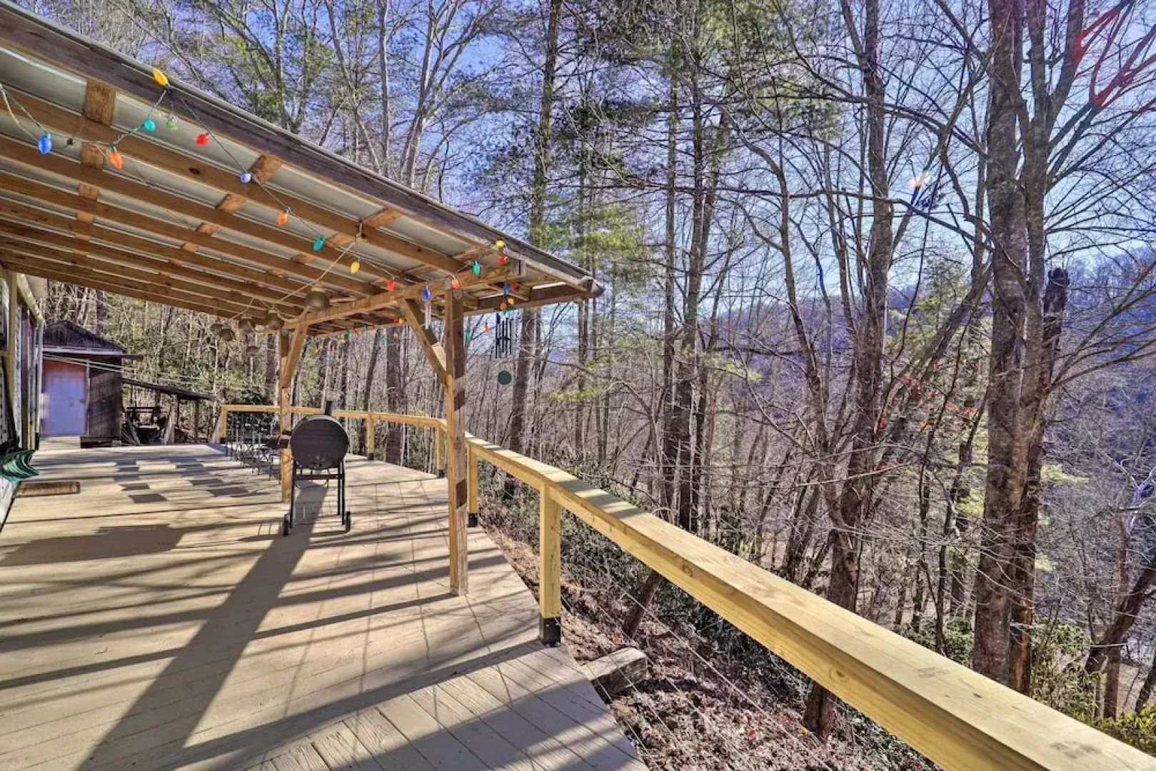 Deck + 2 Fire Pits: Riverfront Spruce Pine Rental!