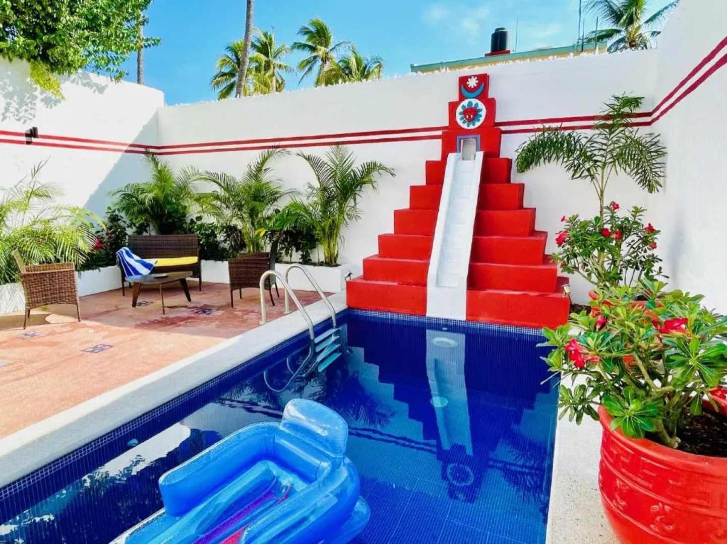 Casa Piramide: Fully Furnished 2-Bedroom House w/ Private Swimming Pool and Waterfall, 5 Minute Walk from the Beach