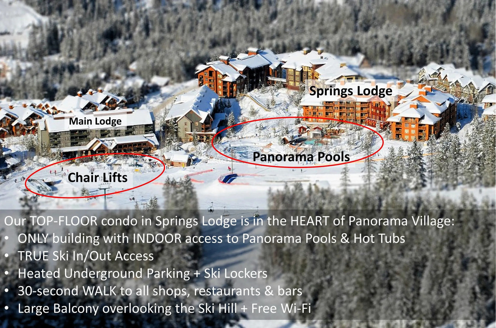 TOP FLOOR in Panorama Resort | TRUE Ski In/Out | Indoor Access to Pool & HotTubs