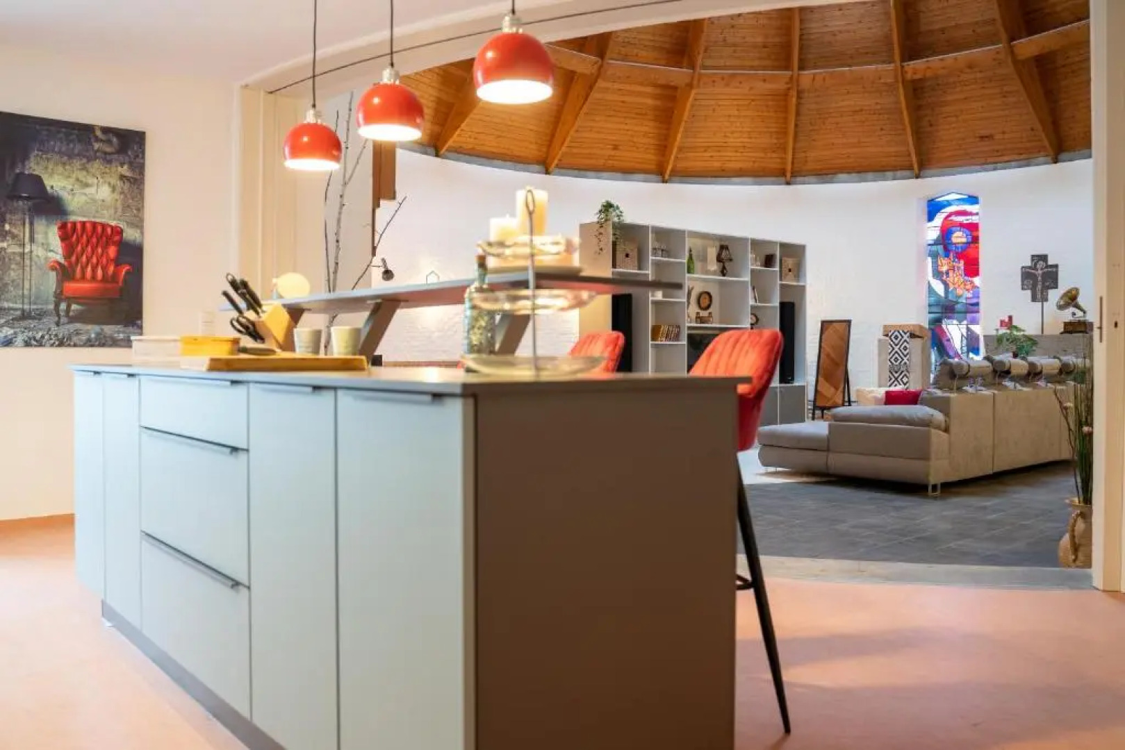 dreamcation - Wohnen in KIRCHE, 3D-Tour, Terrasse, BBQ, Küche, Kamin, 180qm