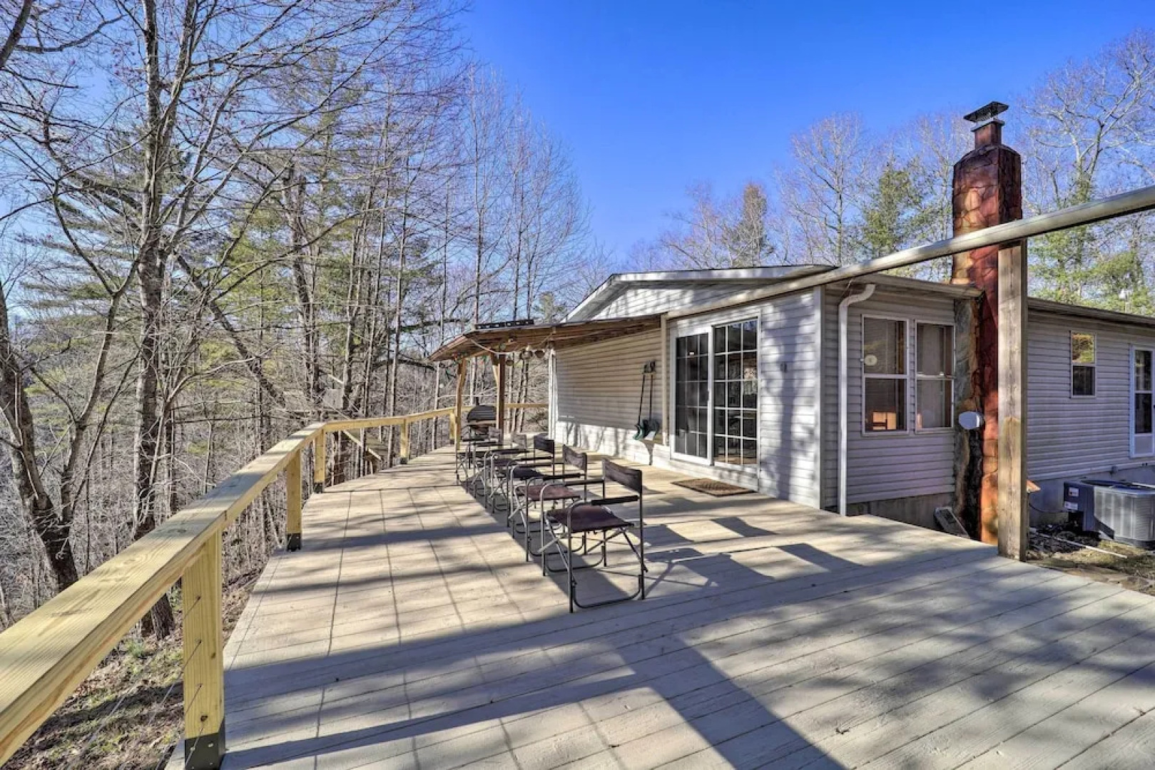 Deck + 2 Fire Pits: Riverfront Spruce Pine Rental!