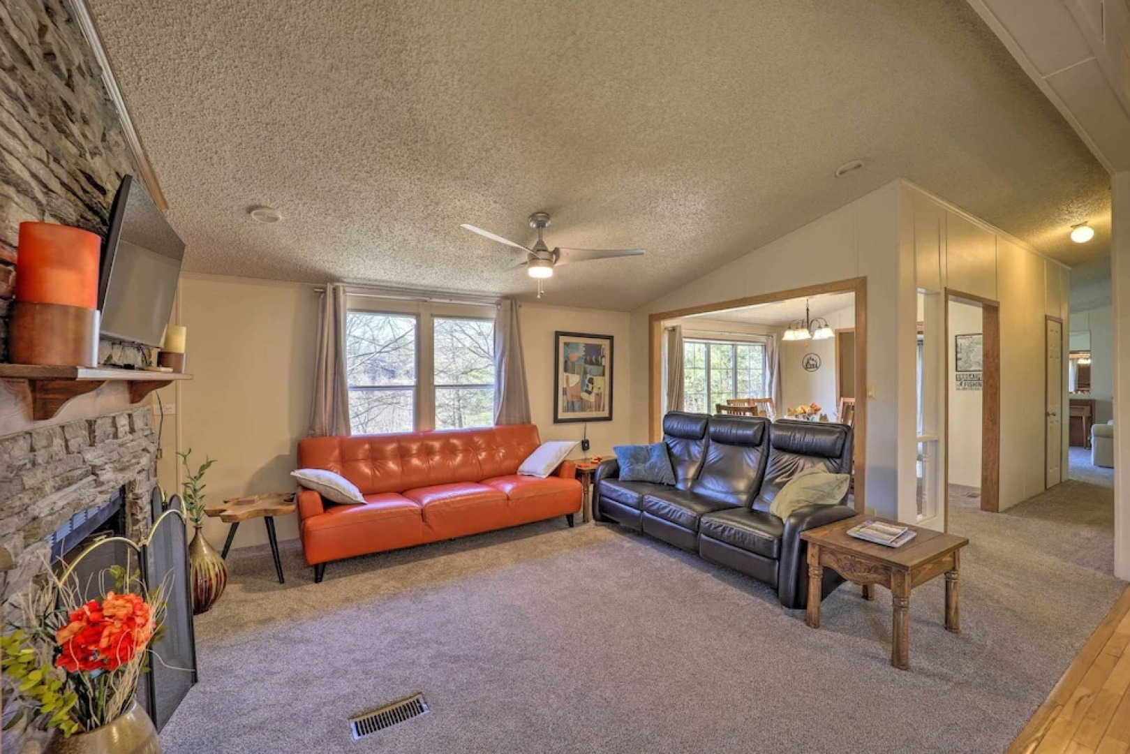 Deck + 2 Fire Pits: Riverfront Spruce Pine Rental!