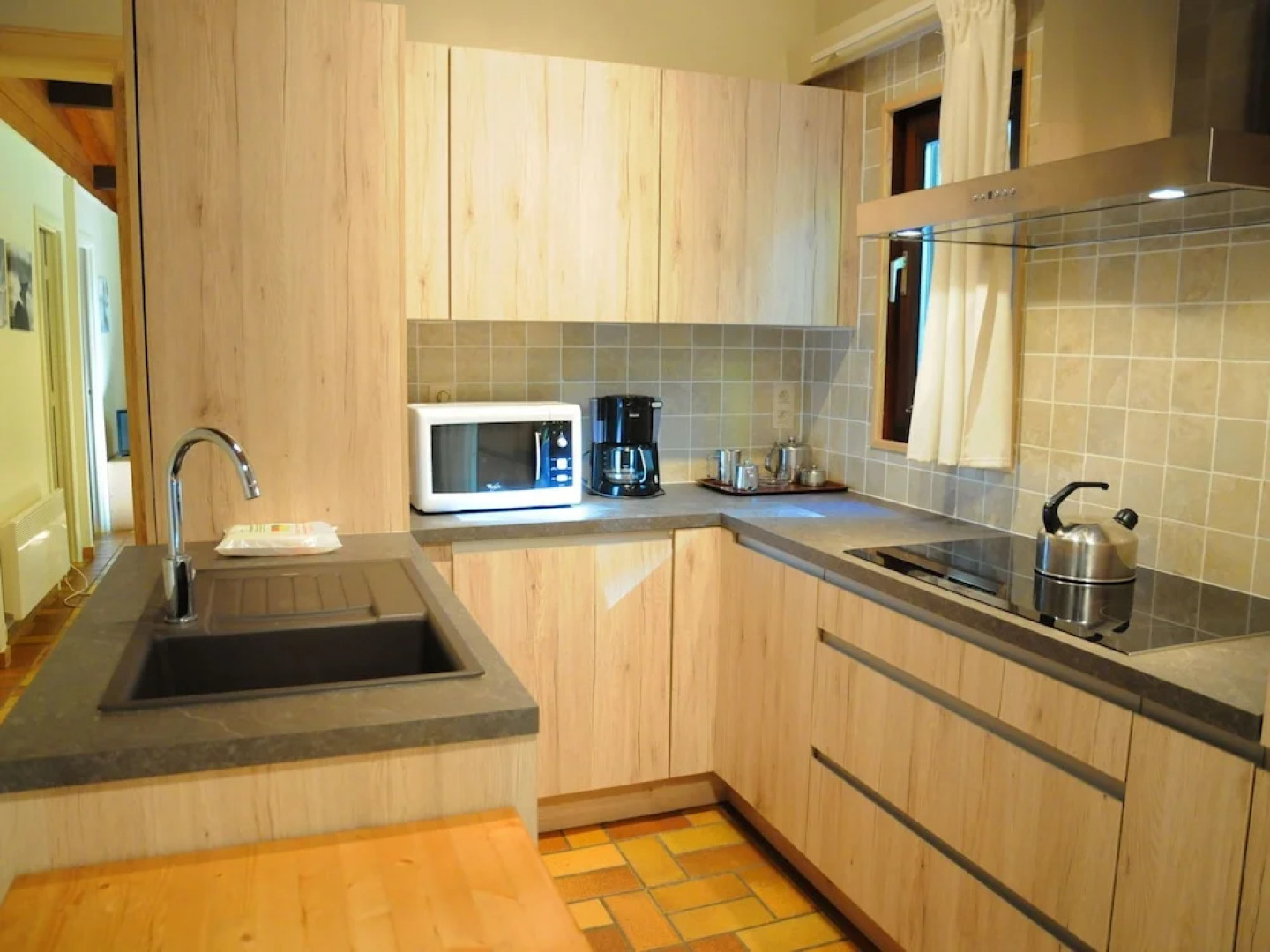 Wooden Chalet With Stove and Microwave Located in the Forest