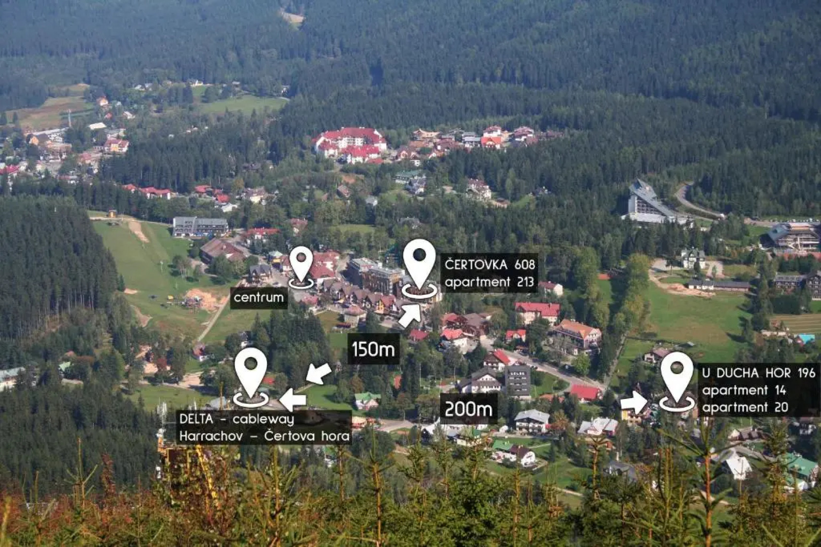 Enjoy Harrachov - Atraktivní klidný klimatizovaný apartmán 20 v centru Harrachova, parkováním s wallboxem EV, Wifi, herní konzolí, Ipad, Netflix, výhledem do zahrady a na romantický kostelík