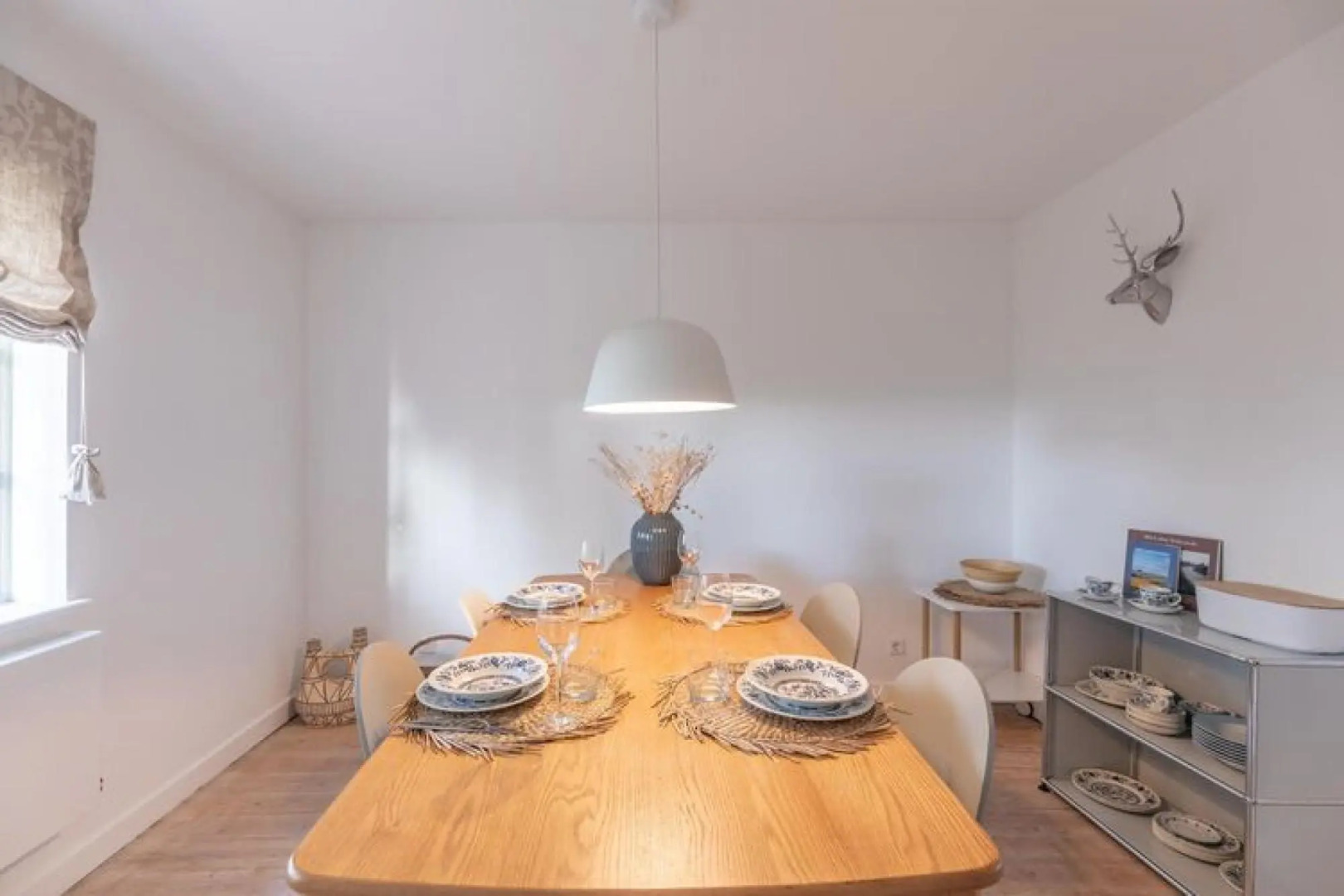 thatched cottage with tiled stove