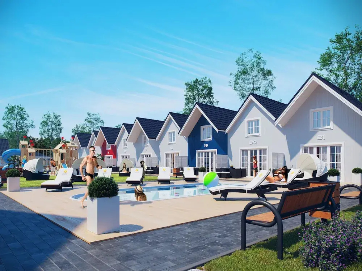 Sunny Cottages in Mielno. Large Area, Swimming Pool, Playground, Animations