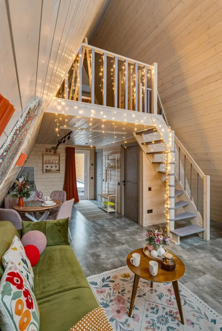 Частный дом Увеличенный А-фрейм Сад с баней и чаном