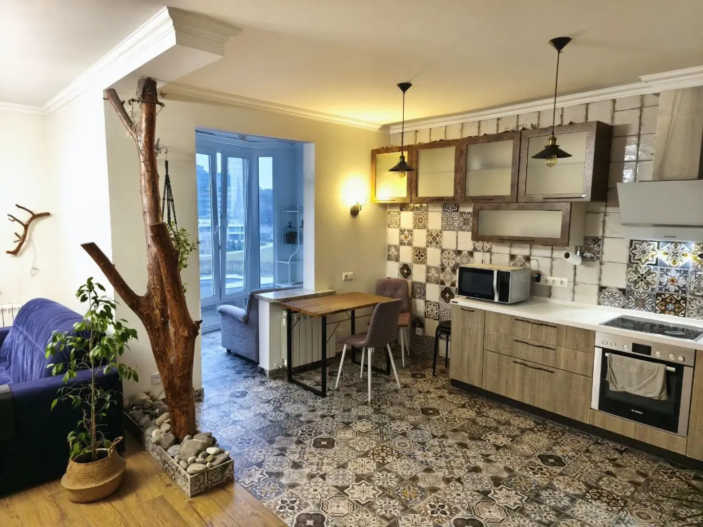 Апартаменты Студия с камином, деревом и видом на реку