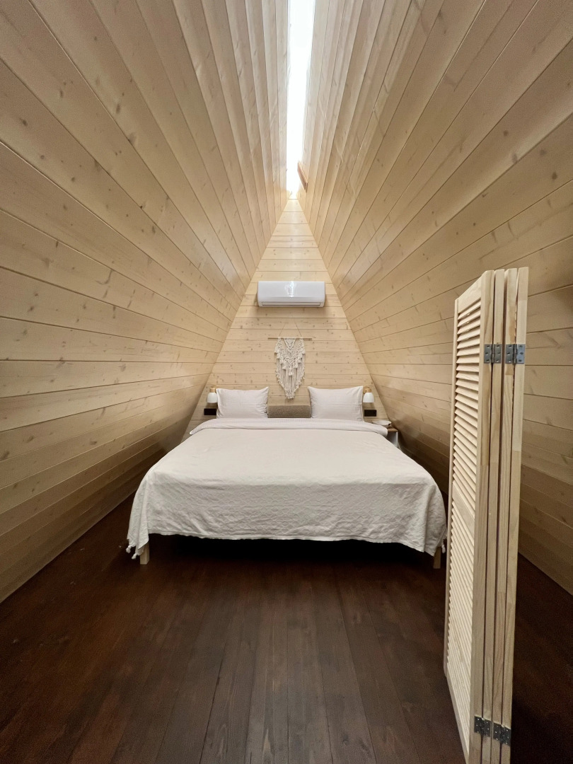 Частный дом Уютный А-фрейм Поле с баней и чаном