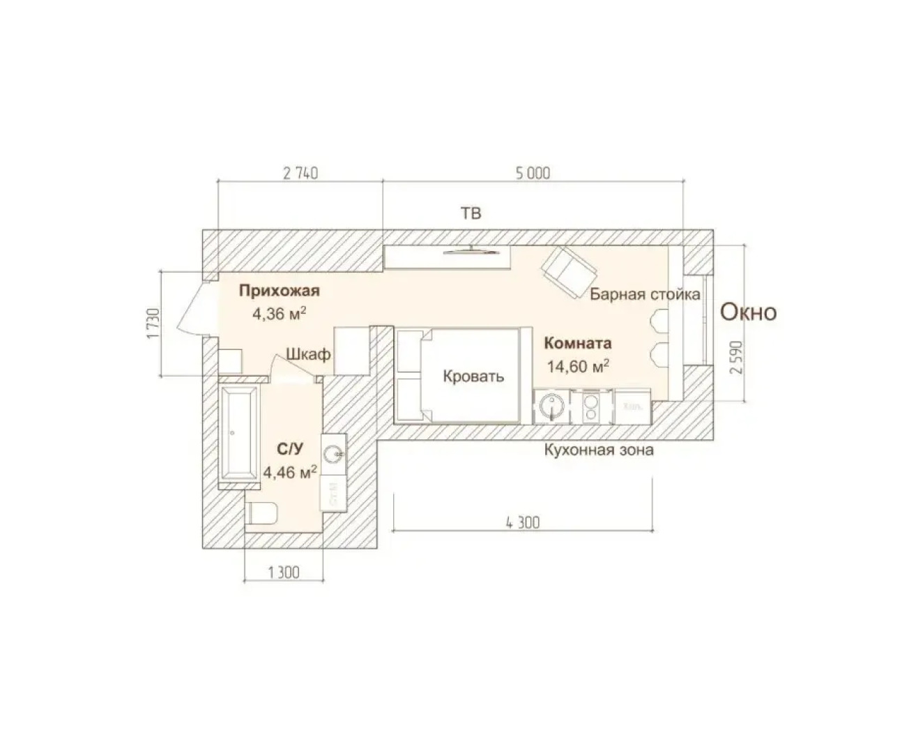 Апартаменты с видом на город и ванной
