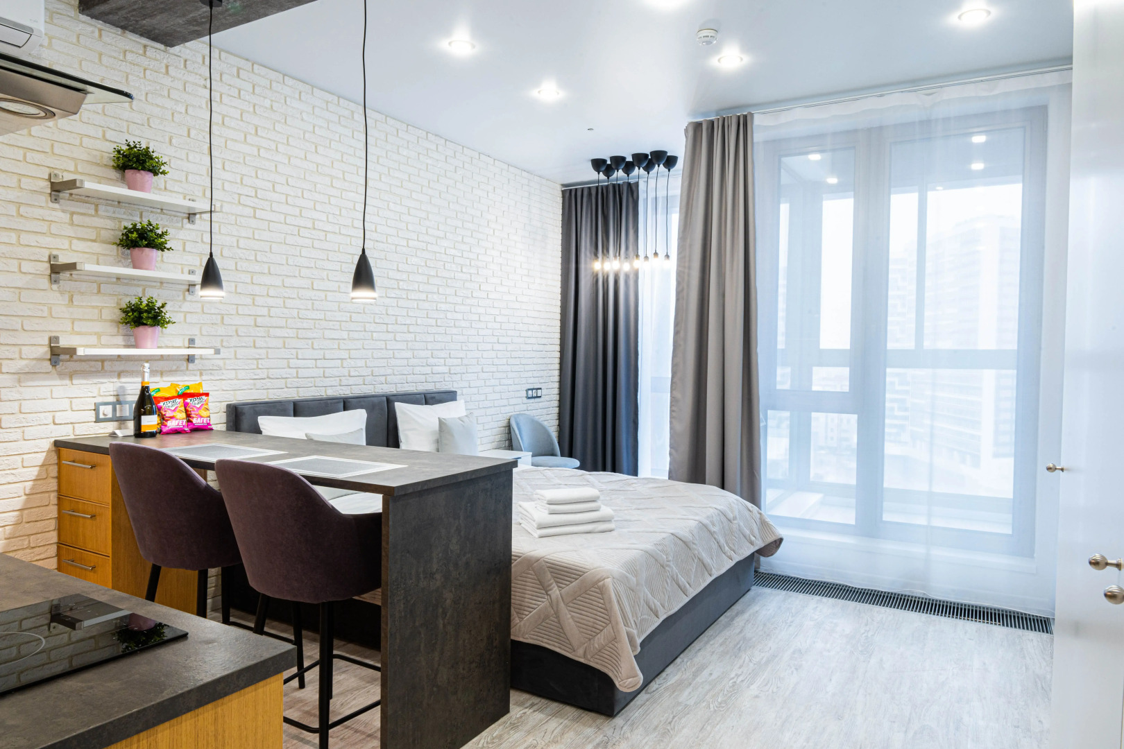 Апартаменты Lalapart Gray-white с панорамными окнами у метро ЦСКА