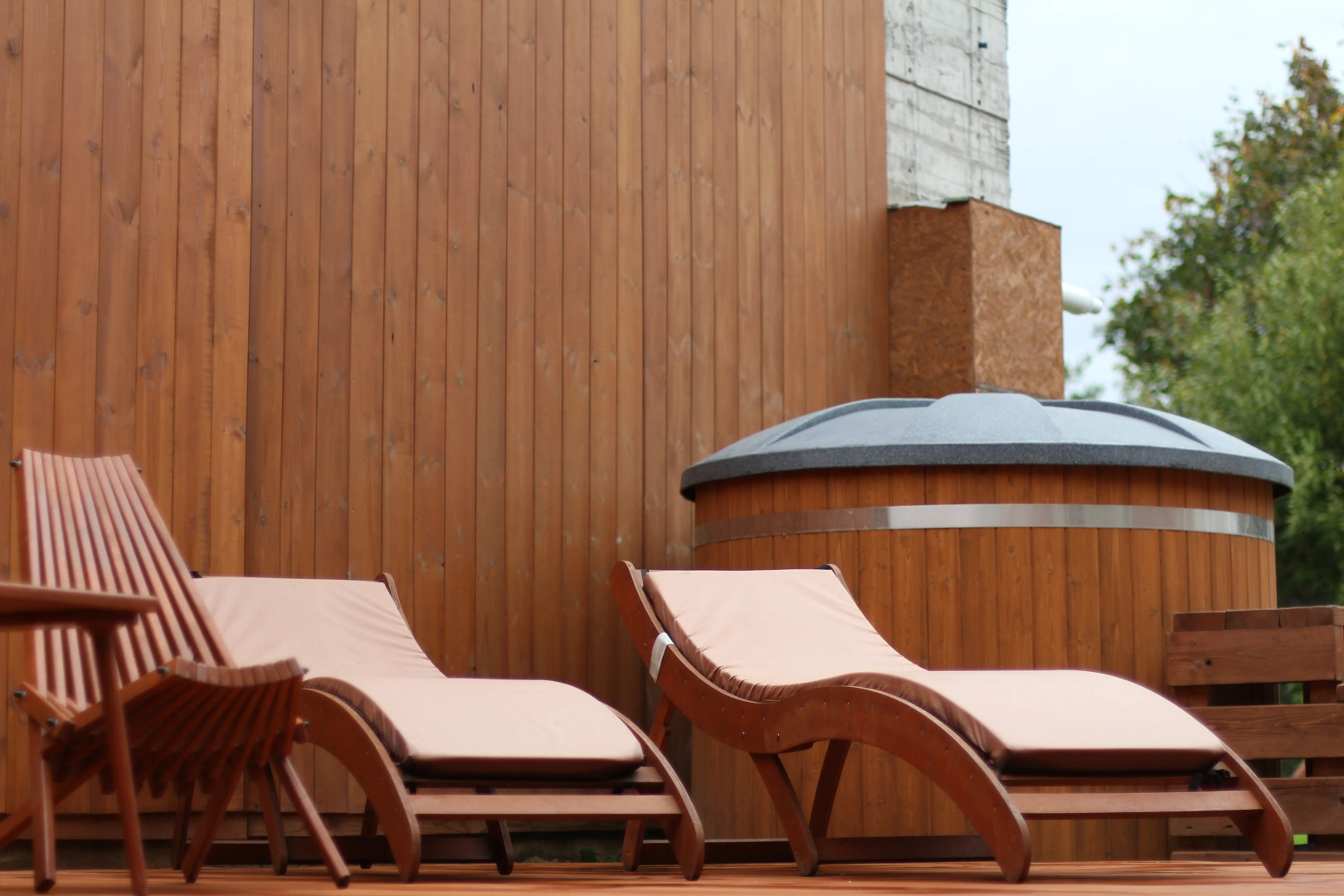 Частный дом Уютный с купелью, сауной и камином Лаундж с гамаком и лежаками