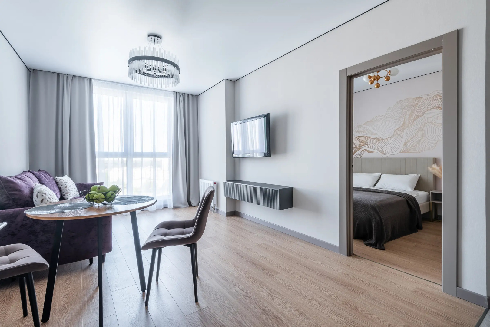 Квартира на сутки Парк Челюскинцев Самозаселение Wi-Fi Кондиционер Кухня объединена с жилой зоной Отдельная спальня