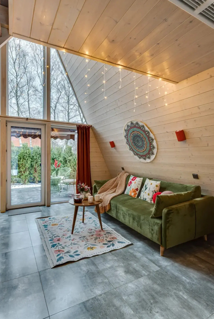 Частный дом Увеличенный А-фрейм Сад с баней и чаном