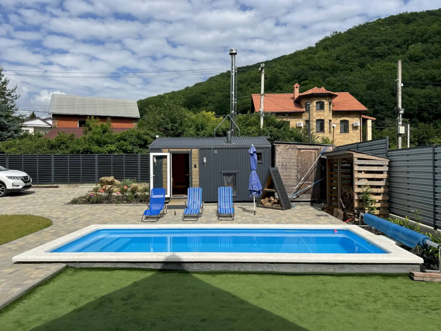 Частный дом 450 А-фрейм Лимон с тёплым бассейном и баней