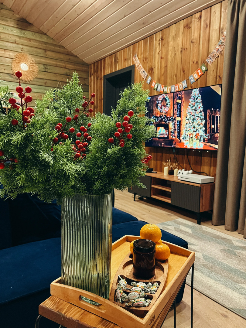 Частный дом с панорамными окнами с выходом на террасу и баней на дровах