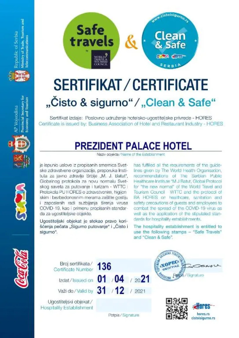 Отель Prezident Palace Belgrade