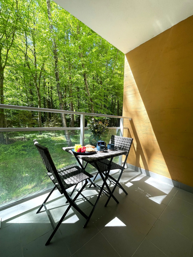 Апартаменты с балконом и видом на сосновый парк рядом с морем