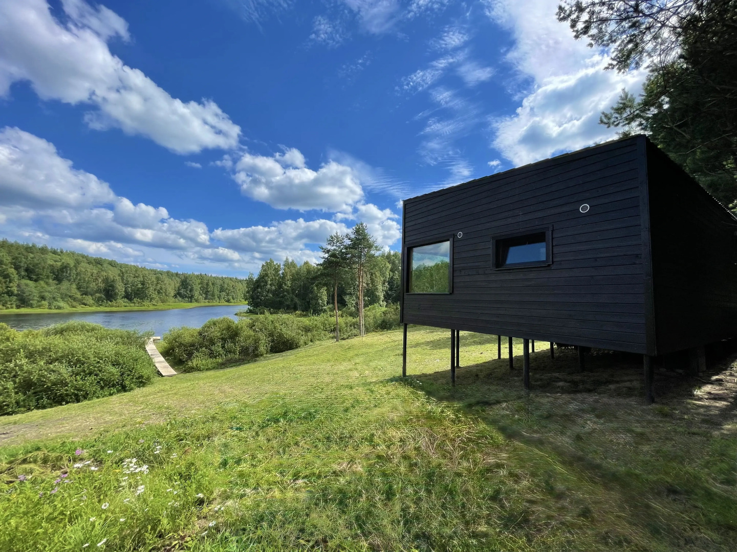 Частный дом Дом отдыха Холмово в диком лесу на берегу реки с панорамными окнами