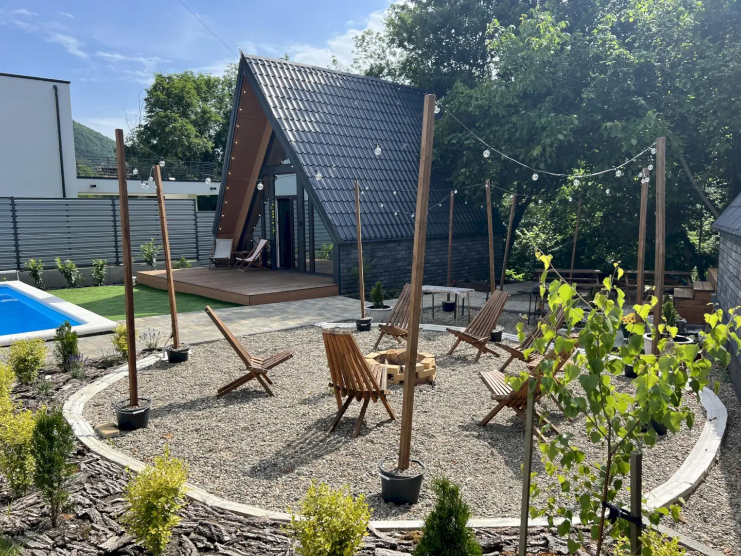 Частный дом 450 А-фрейм Лимон с тёплым бассейном и баней