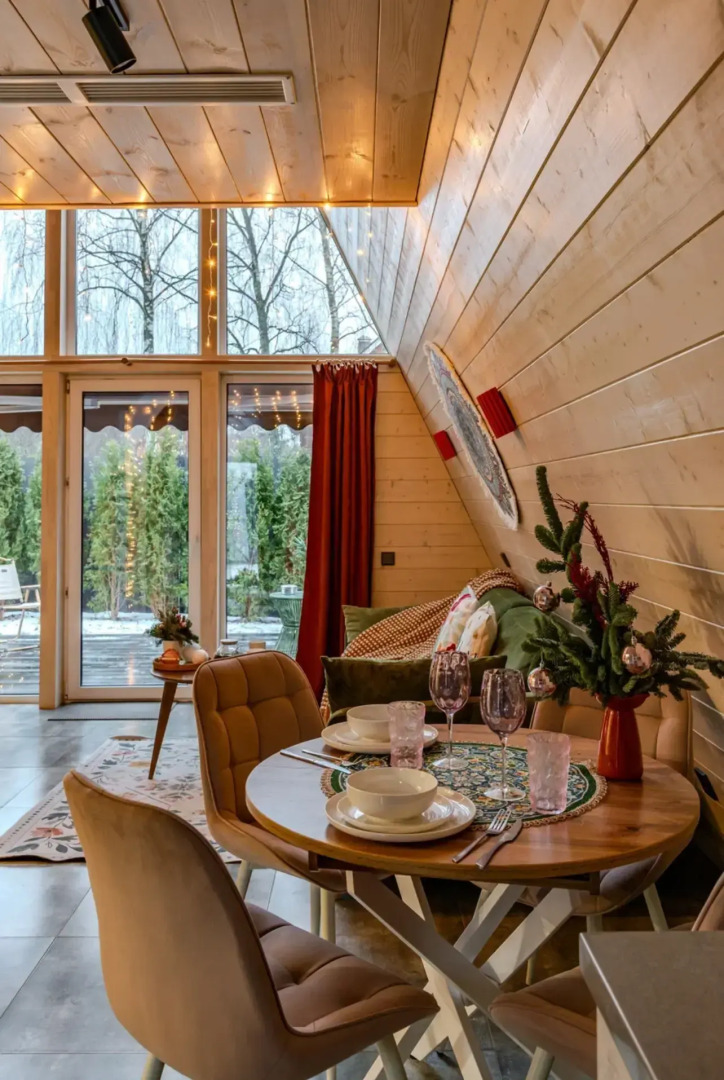 Частный дом Увеличенный А-фрейм Сад с баней и чаном